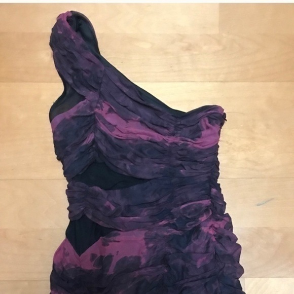 One Shoulder Multi Color Black & Purple Mini Dress - Picture 5 of 5